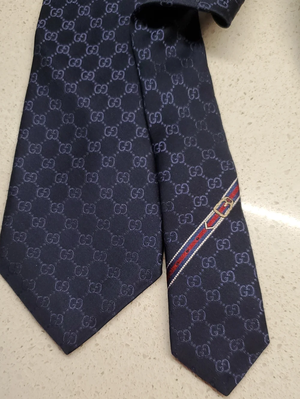 GUCCI Dark Navy Silk GG Jacquard Tie